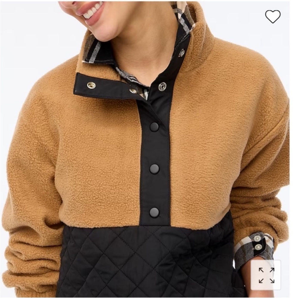 Like New - J. Crew Quilted Half Zip Sherpa - Camel/Black - size XS